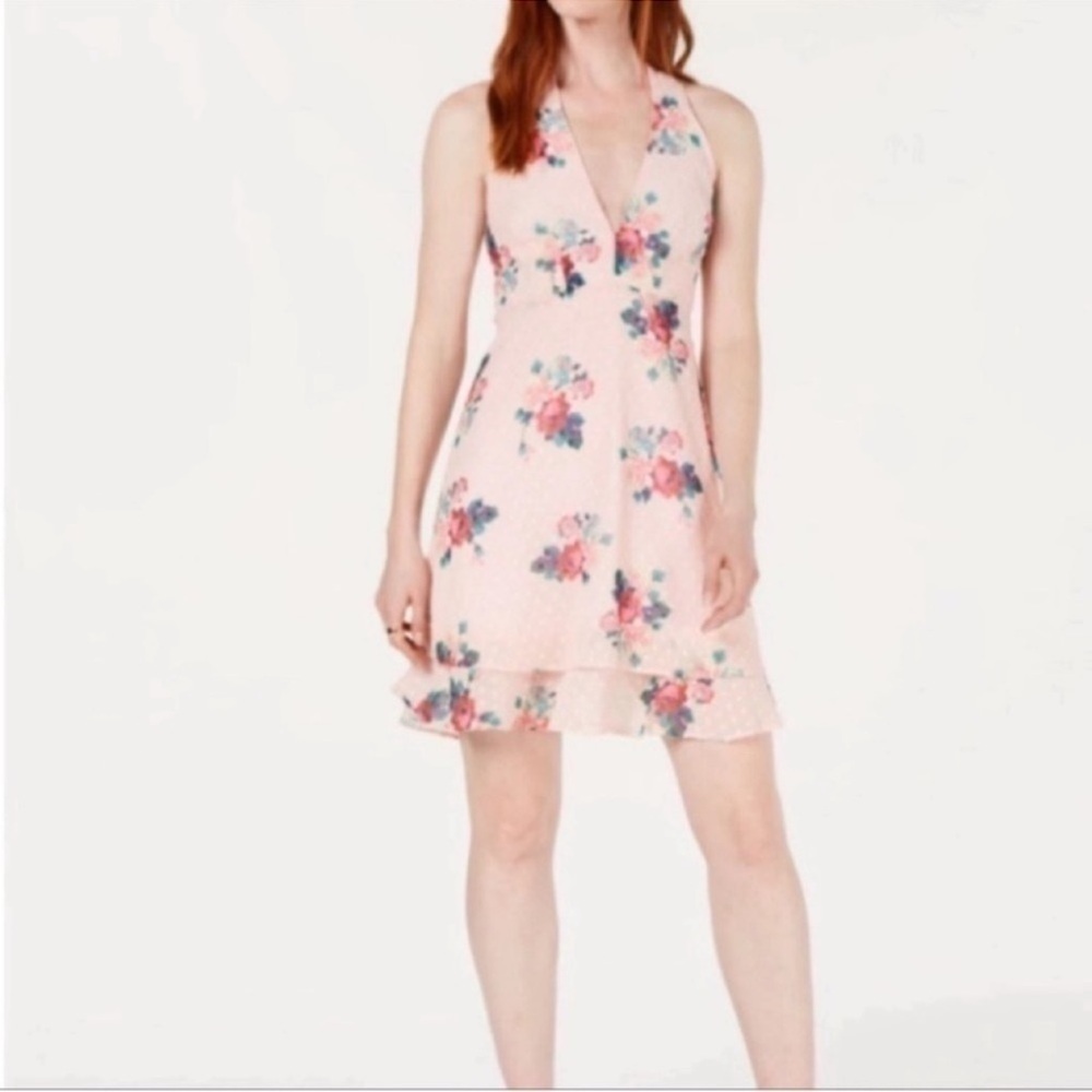 19 Cooper Pink Floral Sleeveless V-Neck Mini Dress Size Large NEW Textured Dot